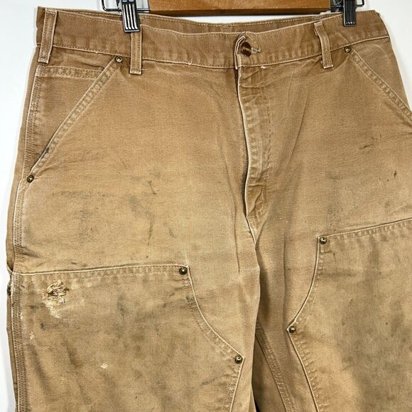 Vtg Carhartt B01 Double Front Knee Pants USA Loose Fit Mens 35 x 27 Distressed - Picture 6 of 11